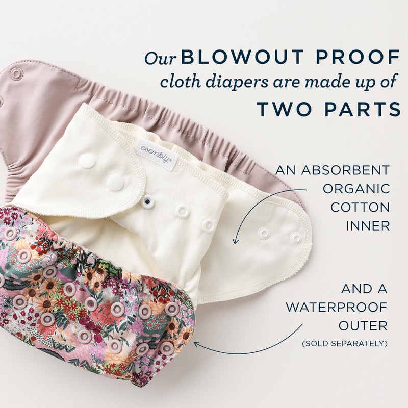 Esembly Cloth Diaper Inner - Organic Cotton Fitted Diaper- Soft, Ultra-Absorbant, Trim-Fitting Layer to Pair with Waterproof Outer for Blowout-Proof Diapering - 3-Pack, Size 1 (7-17lbs) - Image 2